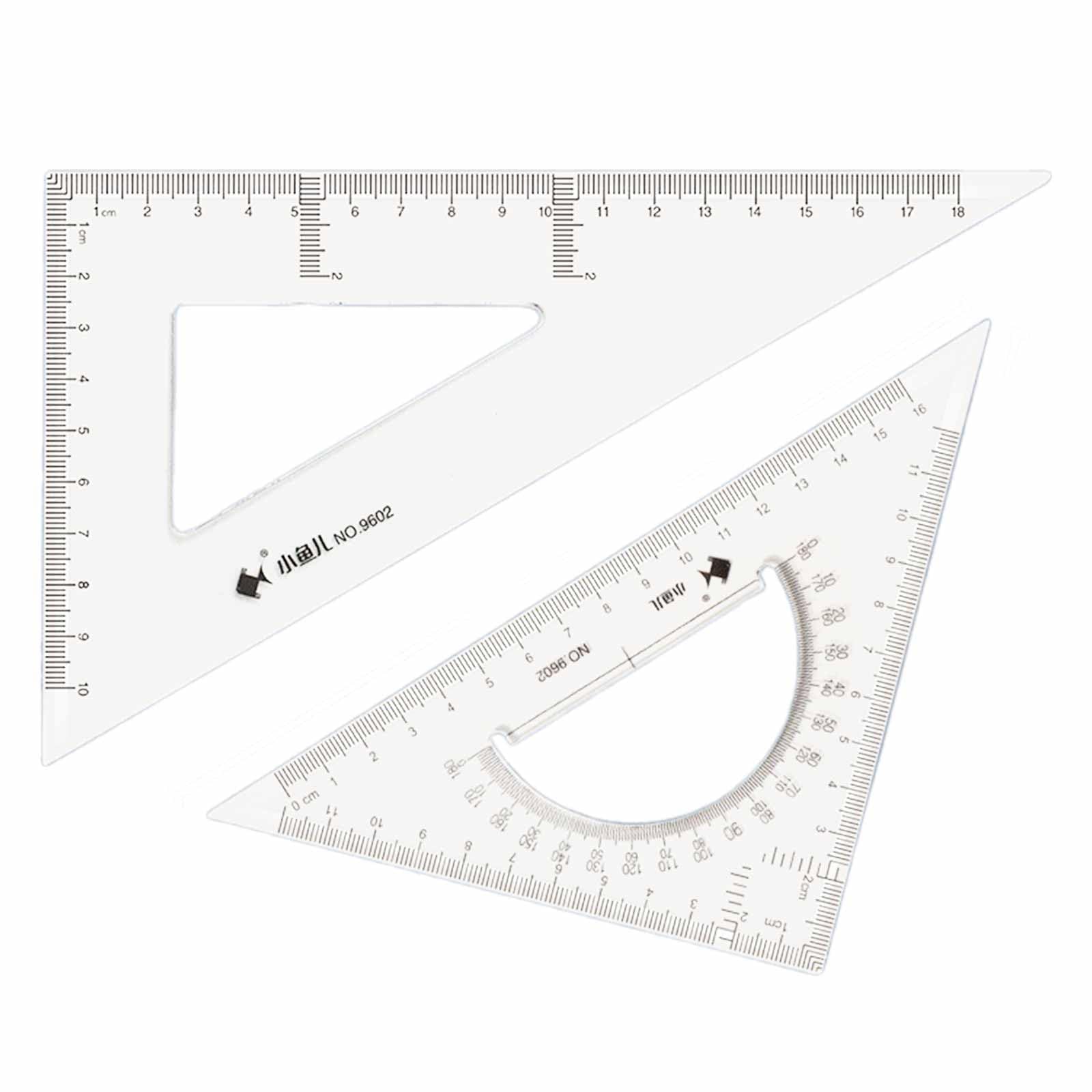DCYQAIN 2 PCS Triangle Ruler Set, 18cm Clear Plastic Square Rulers with Built-in Protractor, 30/60 and 45/90 Degrees Measuring Tools for Drafting, Architecture, Office and School
