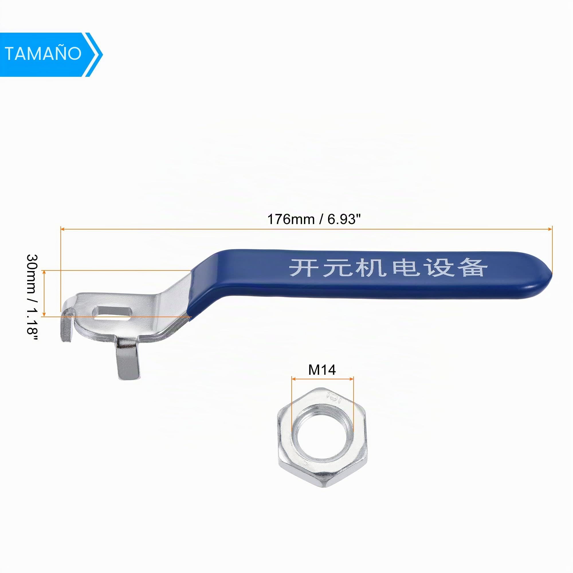 sourcing map Palanca Mango Hierro Cromado Chapado Reemplazo Cuarto Vuelta con Plástico Empuñadura Azul para DN65 Bola Válvula