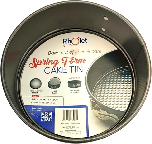 RHOLET 7 Inch Cake Tin - 18cm Cake Tins for Baking - Cheesecake Tin springform Loose Bottom - 0.4 mm Thick Non-Stick Baking Tins 6.6 cm deep Round Cake Pan Made of Quantum ll Non-Stick Technology