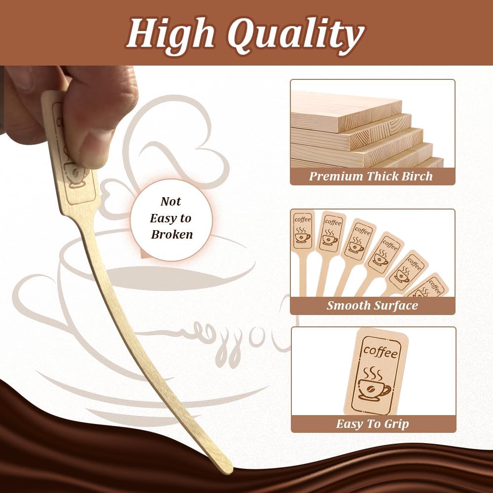 108Pcs 6.3 Inch Kayak Paddle Shaped Wooden Coffee Stirrers - Thick Birch Stir Sticks, Eco-Friendly Biodegradable Beverage Mixer for Coffee, Cocktails, Milk Tea & Hot/Cold Drinks - Image 4