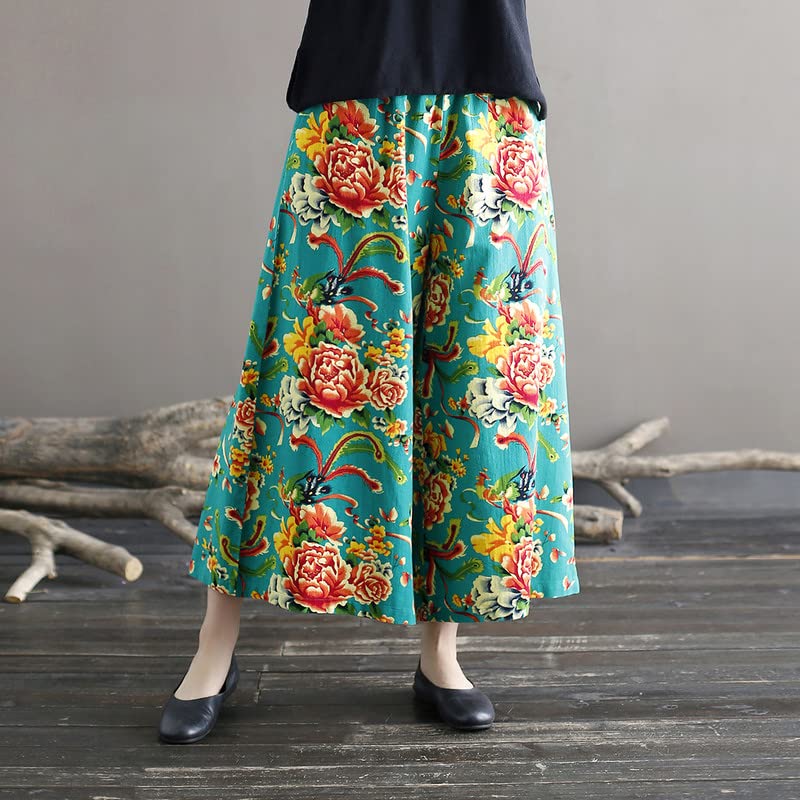 Shanghai Story Women's Casual Floral Print Summer Beach High Waist Wide Leg Pants with Pockets3