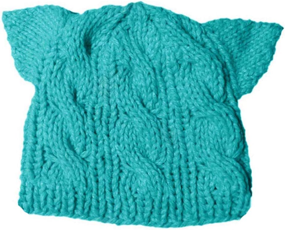 BIBITIME 6 PCS Handmade Knitted Ears Beanie Pussycat Hat Women March Rights Caps (Yellow,Green,Dark Coffee/Grey,White,Peacock Blue, Fit Average Adult)