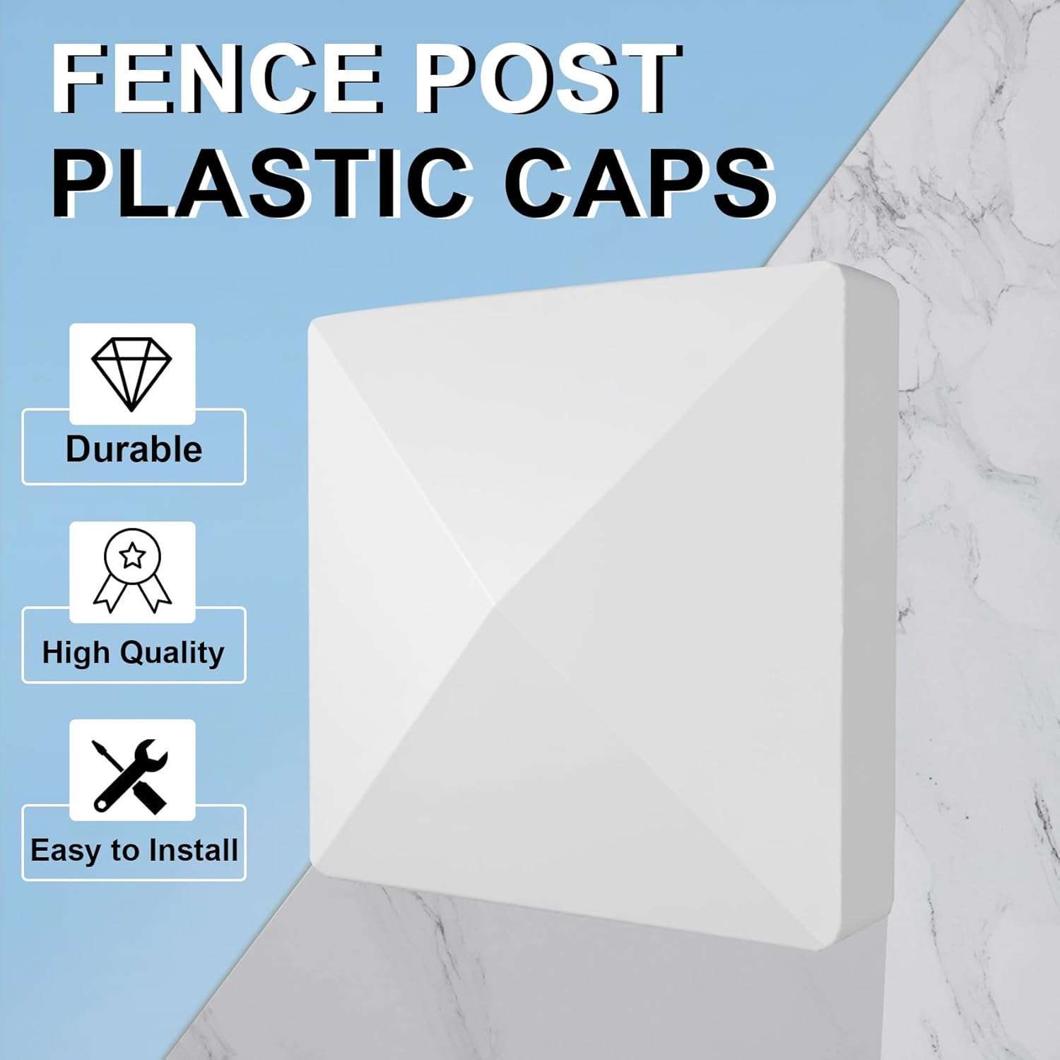 5x5 Vinyl Fence Post Caps, White PVC Decorative Pyramid for Actual 5"x5" Vinyl Fence and Deck – Not for Wood Post (6-Pack)