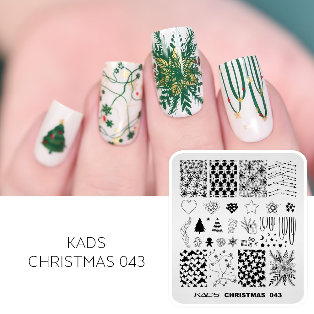 KADS Nagelstempelplatte Weihnachtsdesign – Edelstahl, 8x7 Cm, Mit Weihnachtsbaum & Schneeflocke