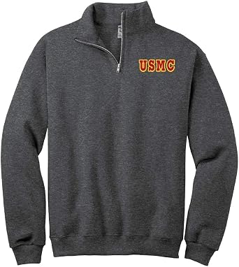 USMC 1/4 Zip Fleece Sweatshirt - BlackHeather