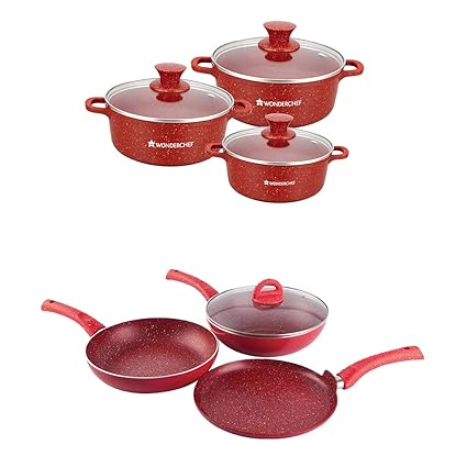 Wonderchef Combo Offer Granite Die-Cast Casserole Set - Red and Granite Set - Red
