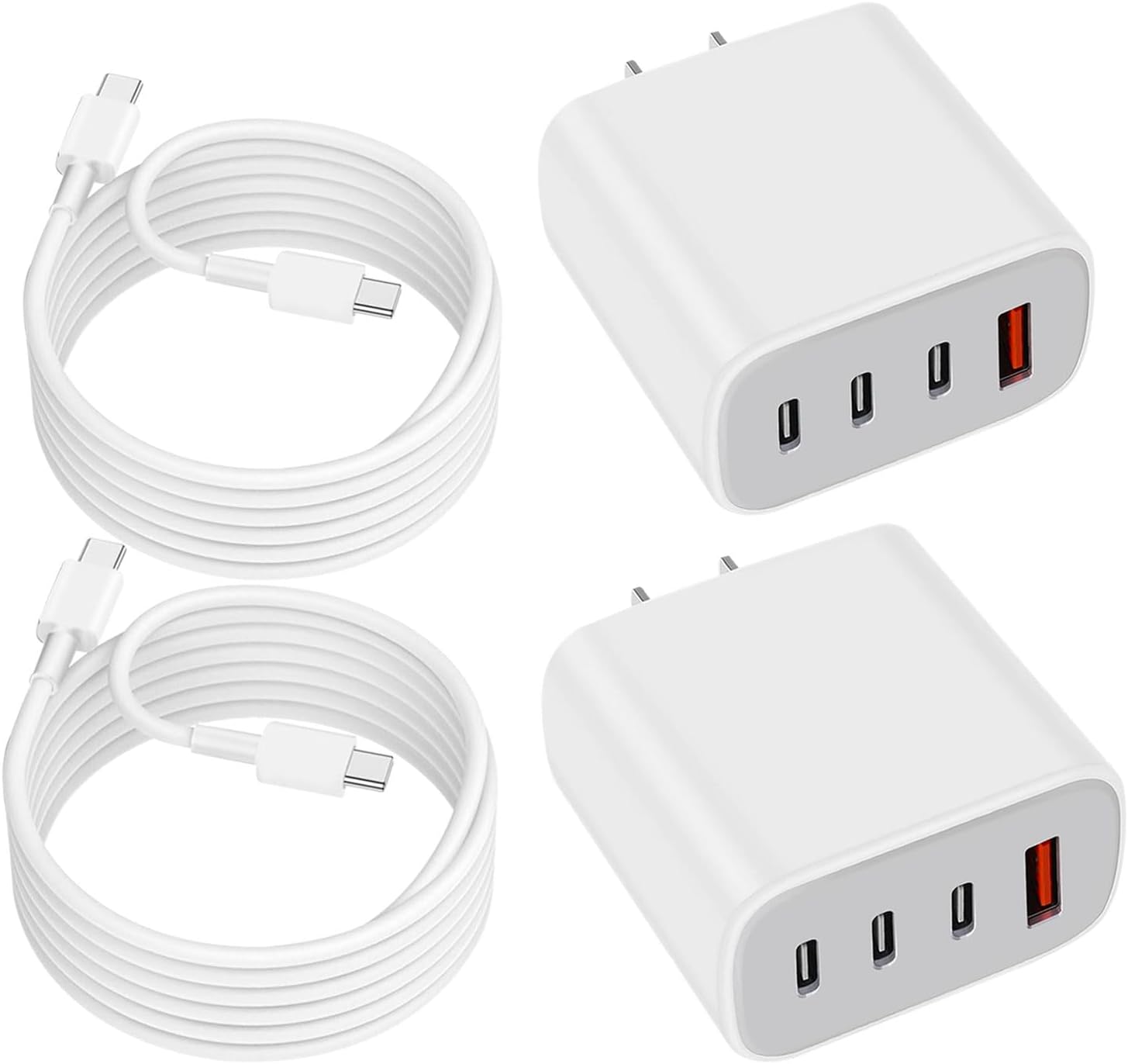 USB-C Charger Block,Wall Charger Block with C to C Cable,4-Port Power Adapter and Wall Plug Multiport Type C Charging Block Cube Compatible with iPhone 16 15 Pro Max XR XS and Tablets