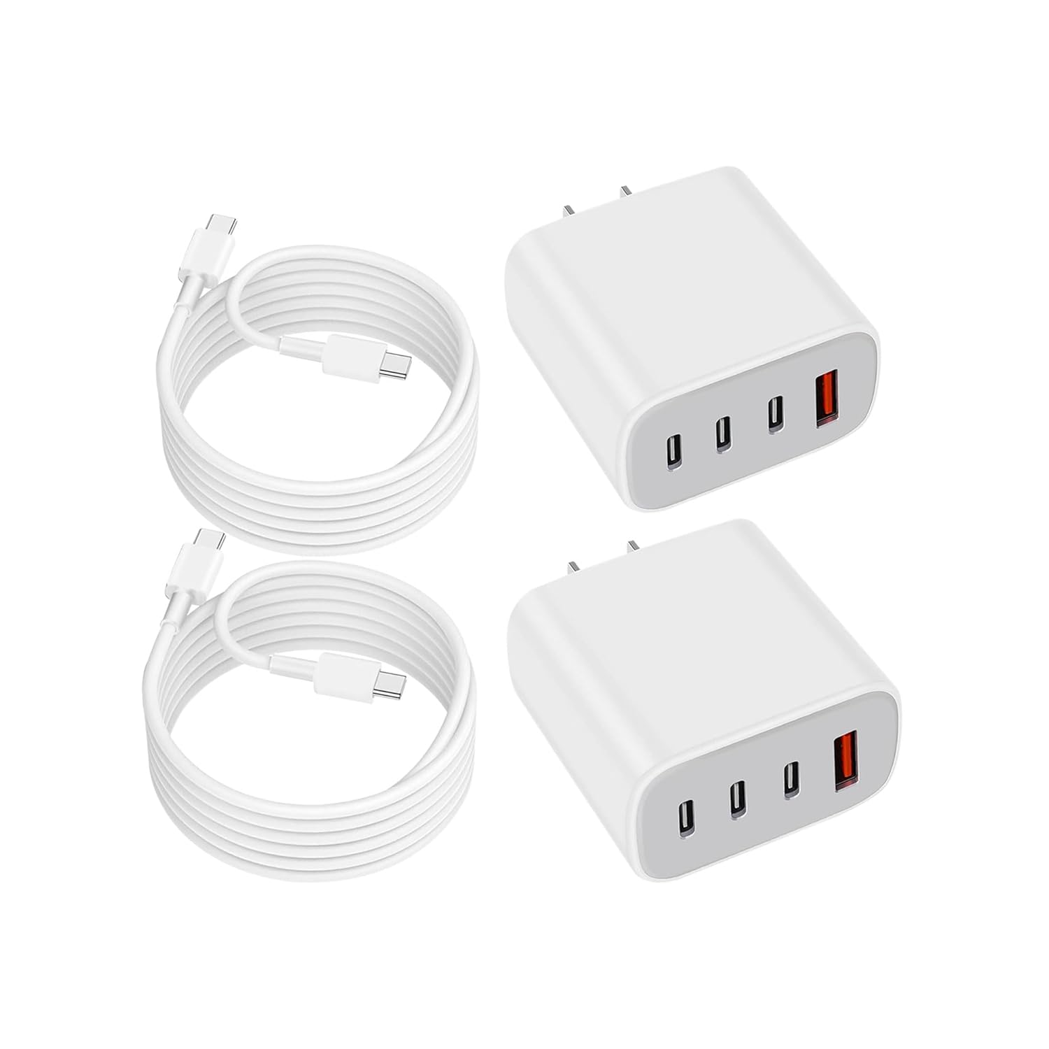 USB-C Charger Block Wall Charger Block with C to C Cable 4-Port Power Adapter and Wall Plug Multiport