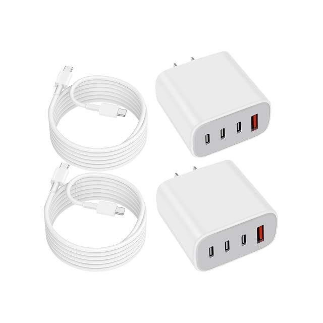 USB-C Charger Block Wall Charger Block with C to C Cable 4-Port Power Adapter and Wall Plug Multiport