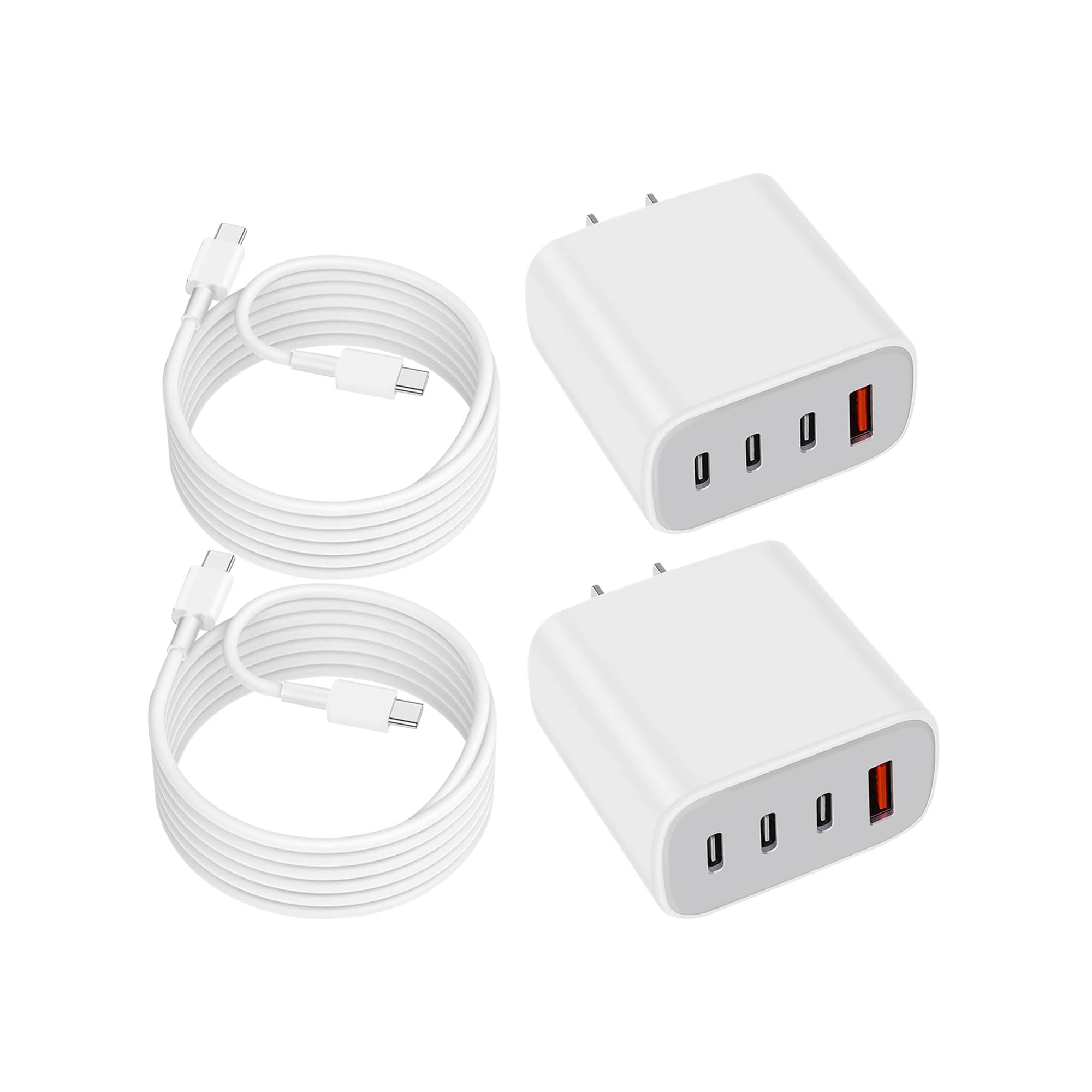 USB-C Charger Block Wall Charger Block with C to C Cable 4-Port Power Adapter and Wall Plug Multiport