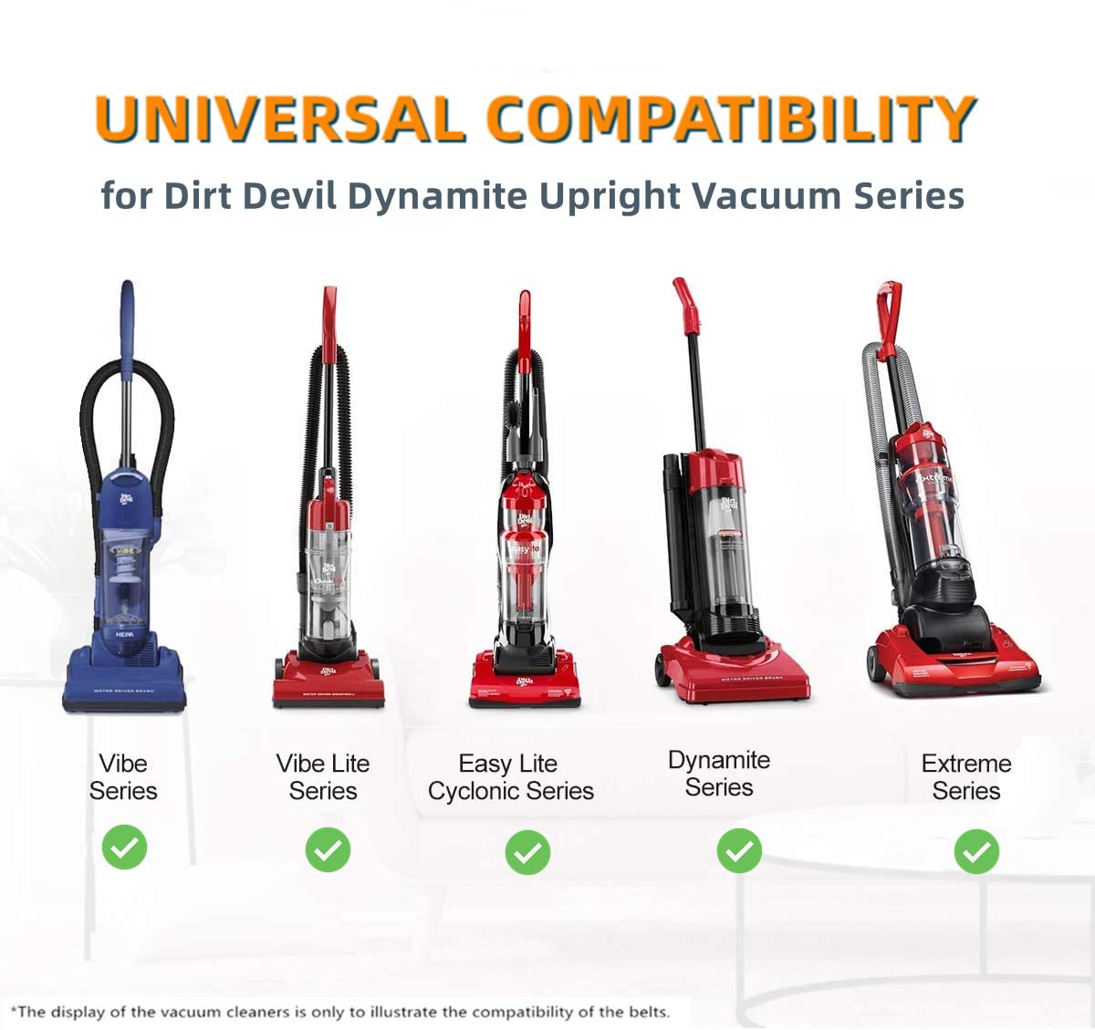 JEDELEOS Replacement Belts for Dirt Devil Style 15 Dynamite and Power Express Upright Vacuum, Replace Parts 1SN0220001 & 3SN0220001 (Pack of 2)