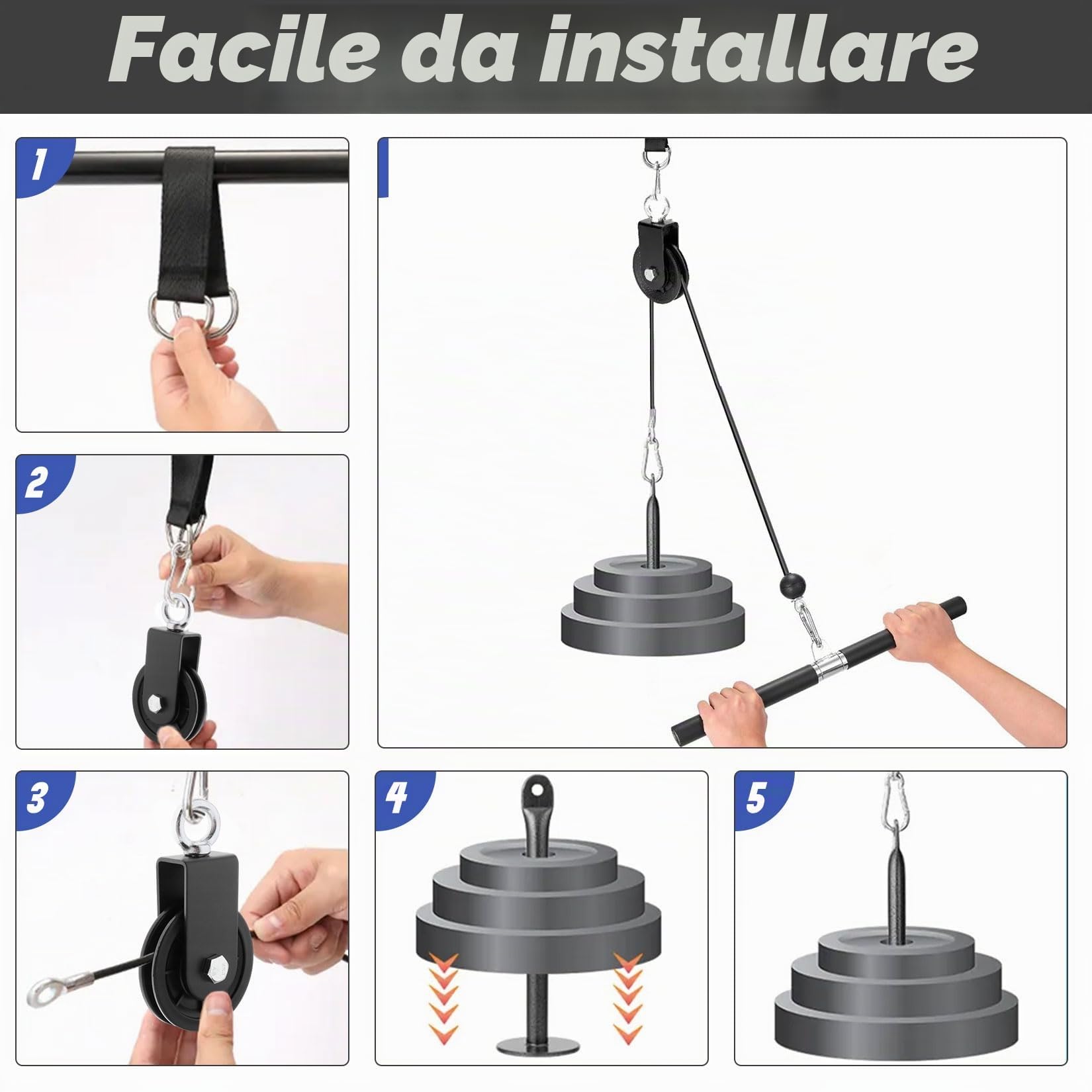 Fune per fitness, cavo fai da te, sistema Pulley, cavo fitness con corda per tricipiti e asta dritta, attrezzo per l'allenamento per la casa, la palestra