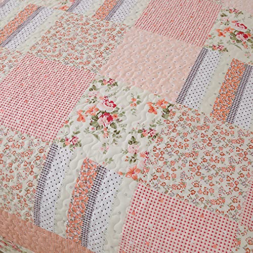 Kinbedy Pink Grey Quilt Set Full Queen Size 3 Piece Patchwork Floral Bedding Quilted Bedspread Coverlet Set Reversible Lightweight Microfiber Bed Cover Comforter Set For All Season #TOP3