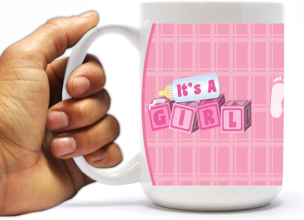 VictoryStore Ceramic Mugs -It's a Girl Baby Blocks, New Baby Coffee Mug, 15 ounces