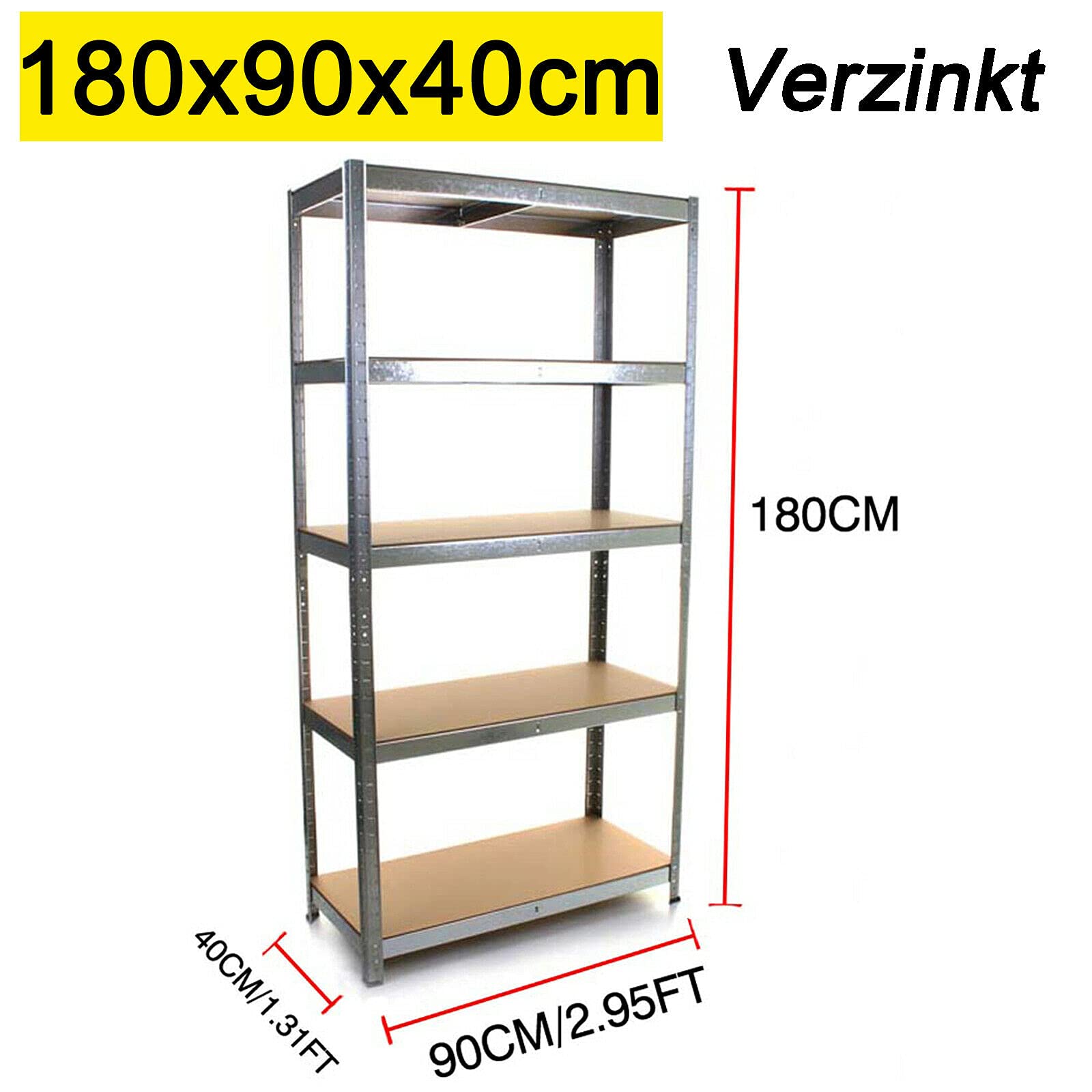 Scaffale a 5 ripiani ad incastro ad incastro, 180 x 90 x 40 cm, portata 875 kg, perfetto per Ga, Worhop, Sto Soluts, facile da montare