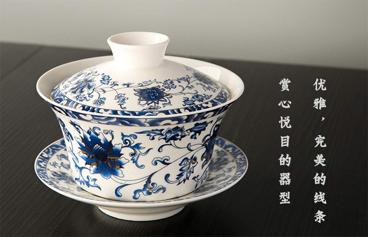 Tradycyjny zestaw do herbaty Gaiwan z pokrywką i spodkiem, filiżanka do herbaty Gongfu, porcelanowe filiżanki z motywem lotosu, 10 uncji
