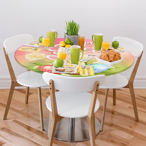 Miniatura 108 de Mantel redondo ajustado con diseño de mandala de flores, mantel circular bohemio y colorido con borde elástico, impermeable, lavable, de poliéster