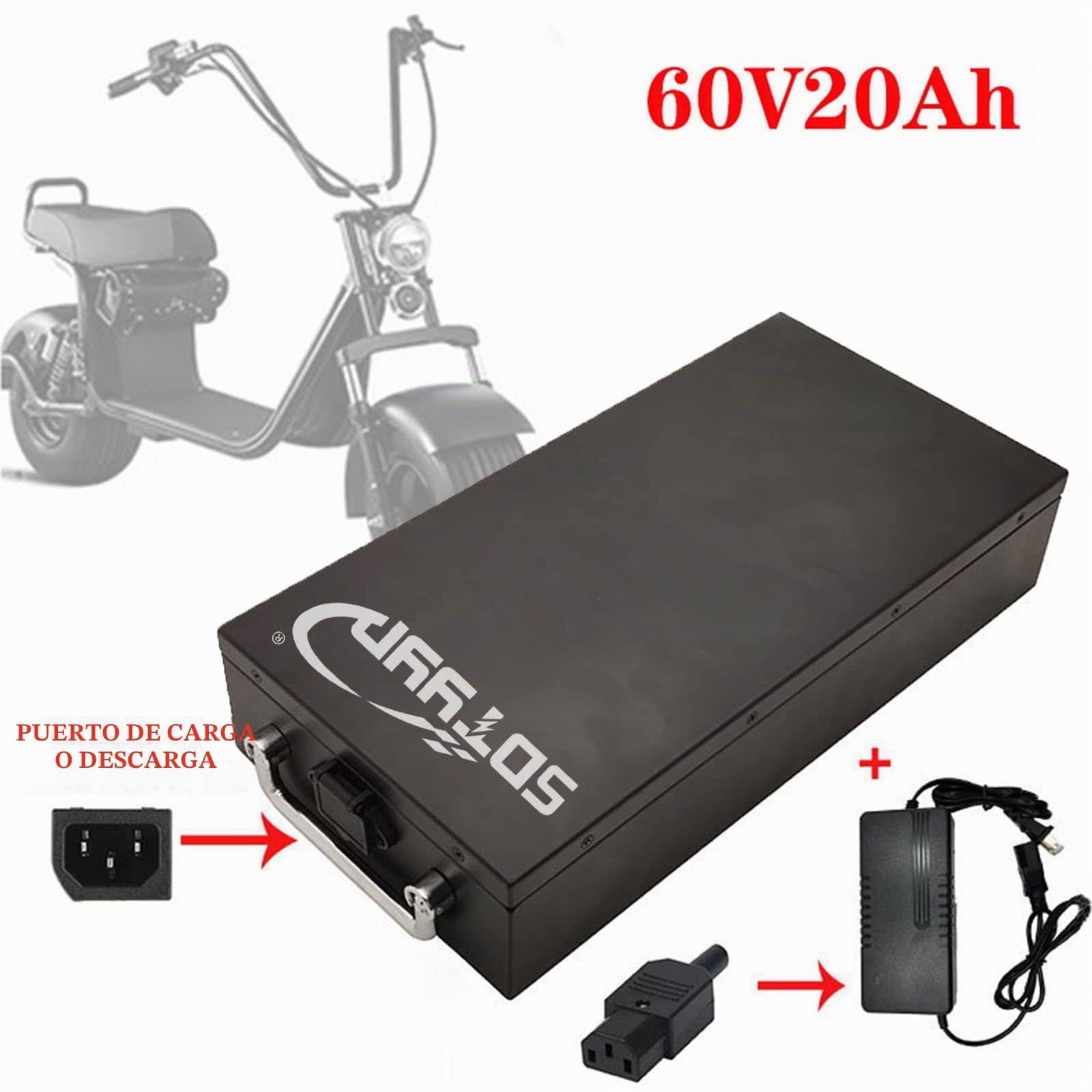 60V 20Ah para Citycoco Fat Tire Scooter eléctrico Batería de Iones de Litio Li-Ion Bicicleta eléctrica de Dos Ruedas con BMS y Cargador para Motor de 1500W 1000W