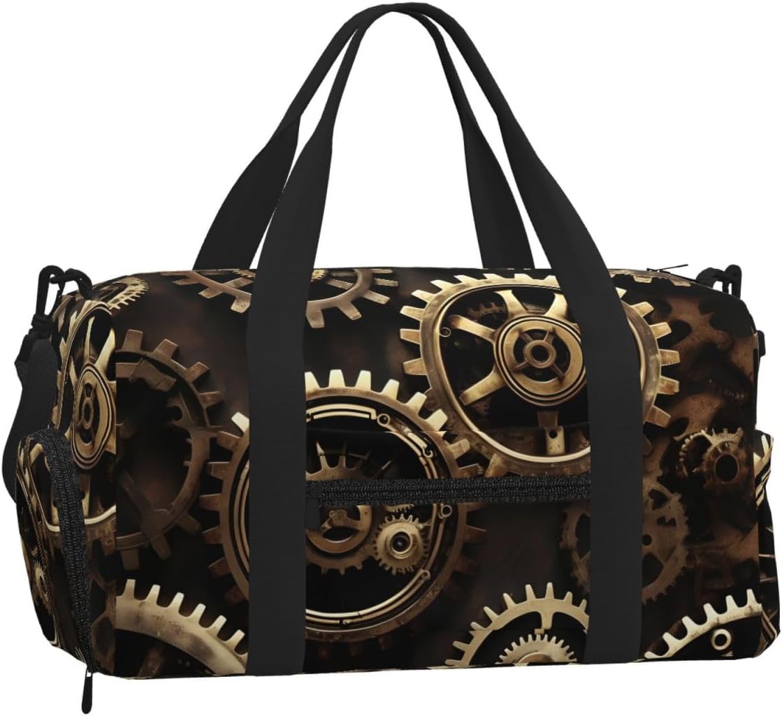 Cool Steampunk Gears Print Handheld Sports Luggage Unisex Crossbody Bag Travel Weekend Fitness Workout