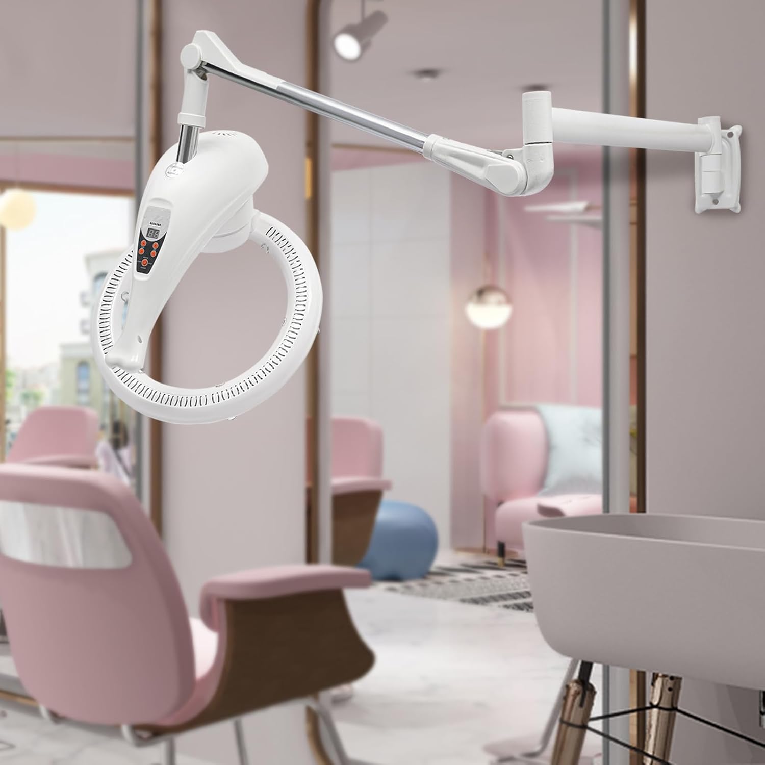 Wall Mounted Orbital Rotary Conditioner Multifunctional Professional Hair Steamer Salon Machine, Portable Perm, Hooded Hair Dryer, Temperature Adjustable, for Salon Beauty and Home Use (White)