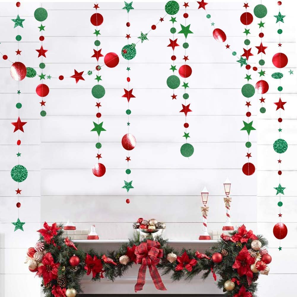 Kit de Guirnalda de Estrellas y Lunares Rojos con Purpurina para decoración de Fiestas de Navidad, decoración para Colgar, Bandera, Bandera, árbol de Navidad, Año Nuevo, celebración, cumpleaños