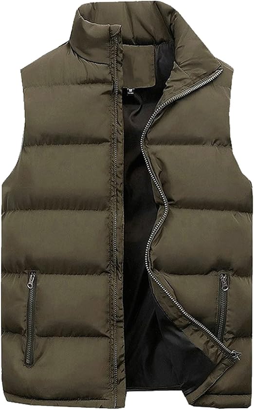 AITEQY Mens Big and Tall Puffer Vest Stand Up Collar Fishing Vests with