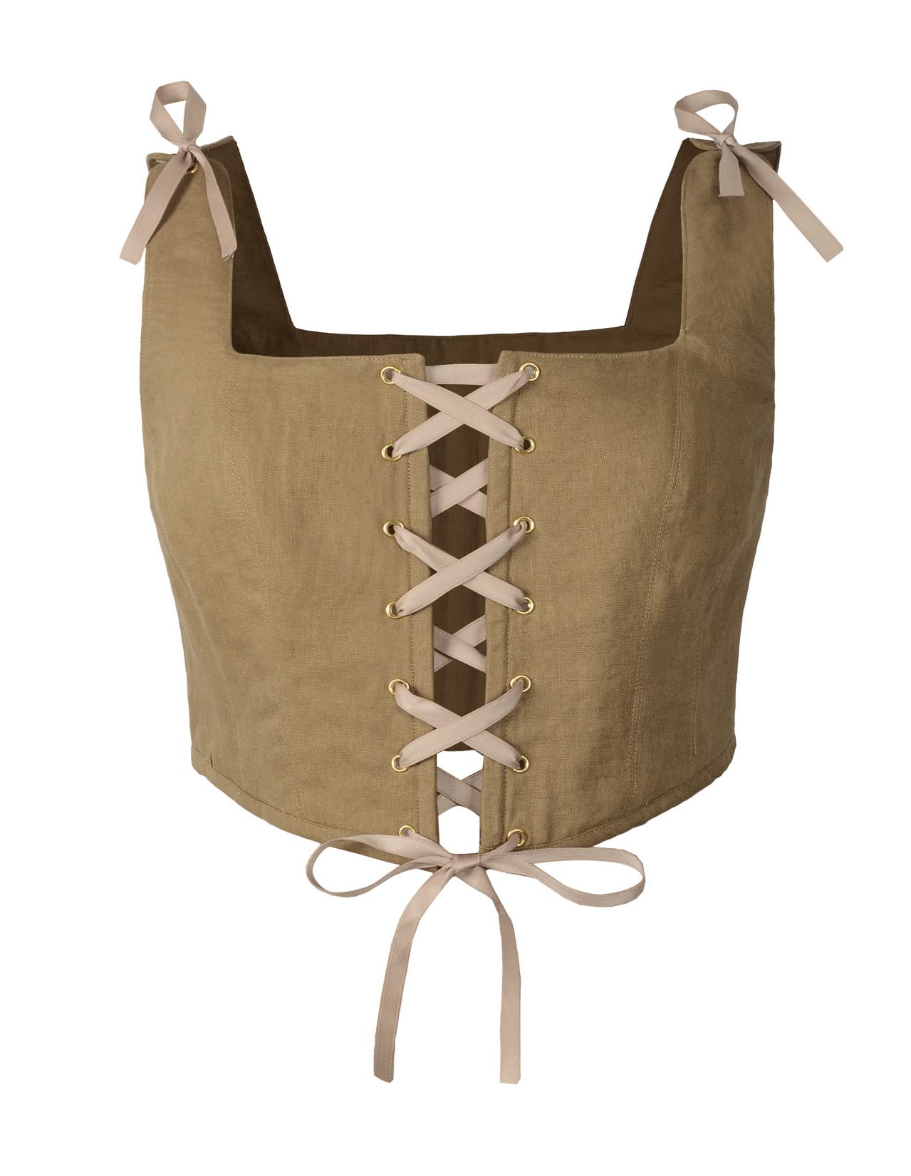 Reminisce Boutique Renaissance Corset Linen Vintage Boned Bodice Ren Faire, Sand, Medium