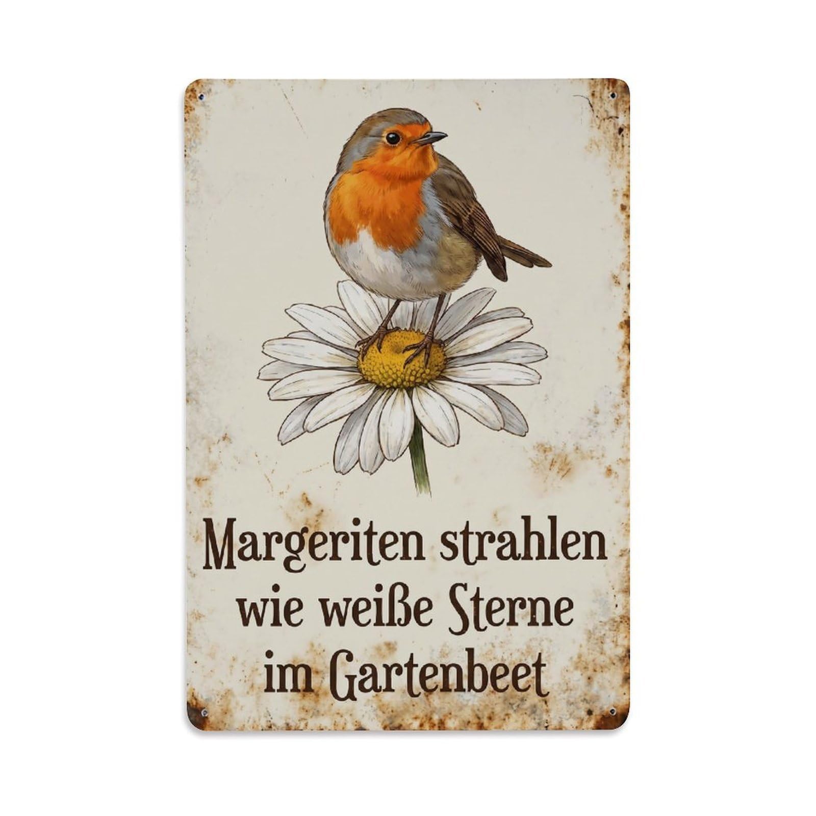 Robin Bird Garden Quote Shasta Daisy Metal Tin Sign