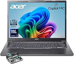 acer Notebook Aspire 14, tela WUXGA de 14 polegadas (1920 x 1200), Intel Ultra 5-226V, AI Copilot+PC, 16 GB LPDDR5X RAM, SSD de 512 GB, Windows 11 Home, cinza, TWE fones de ouvido sem fio