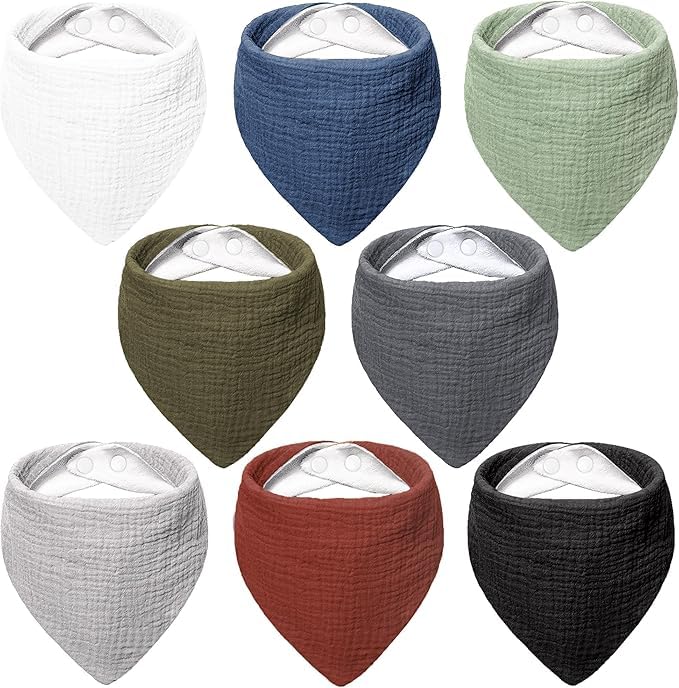 Image of Bearmoss Baby Bibs for Drooling & Teething 8 Pack Muslin Cotton Soft Absorbent Adjustable Unisex Bibs Boys Girls 0-36 Months