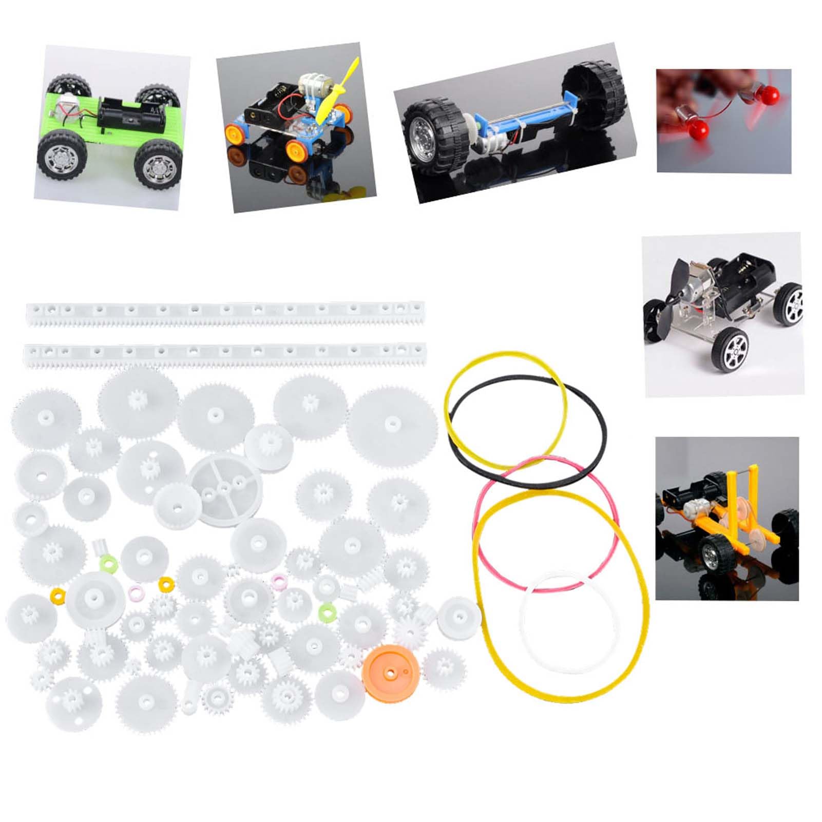 Holigie Gears Kits, Plastic Gears Set 75pcs Plastic Gear Belt Pulley Shaft Sleeve Set DIY Robot Gearbox Motor Toy