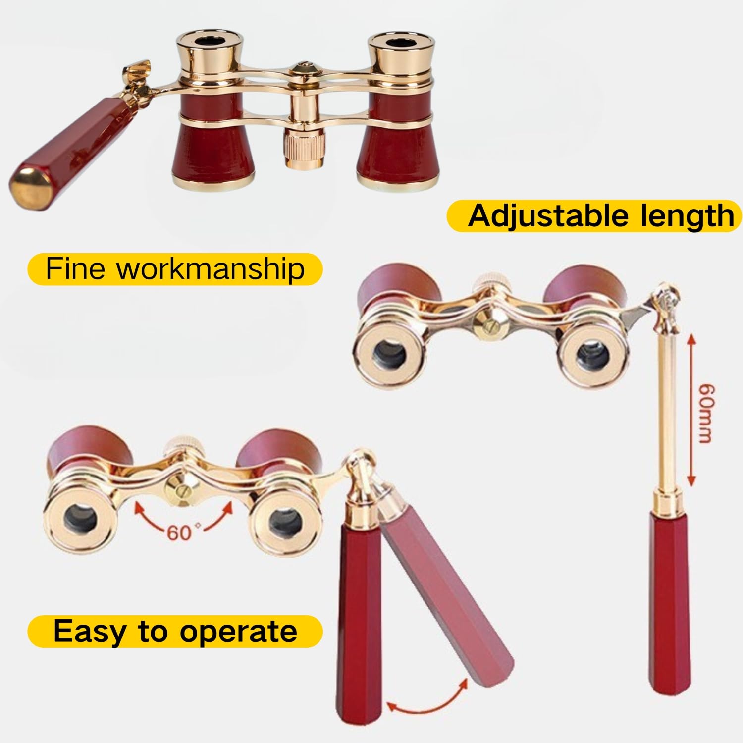 Opera Theater Horse Racing Glasses Binocular Telescope with Handle 3X25 Red