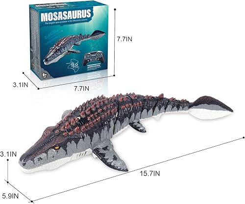Miniatura 8 de fromeasy Juguetes de dinosaurio de mosasaurio a control remoto para niños juguete de agua de mosasaurio juguetes de piscina dinosaurio RC con luz y