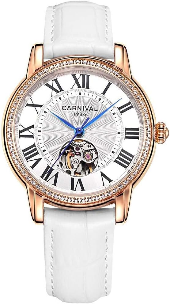 TEINTOP Carnival Women's Automatic Mechanical Rose Gold Watch with Leather Band