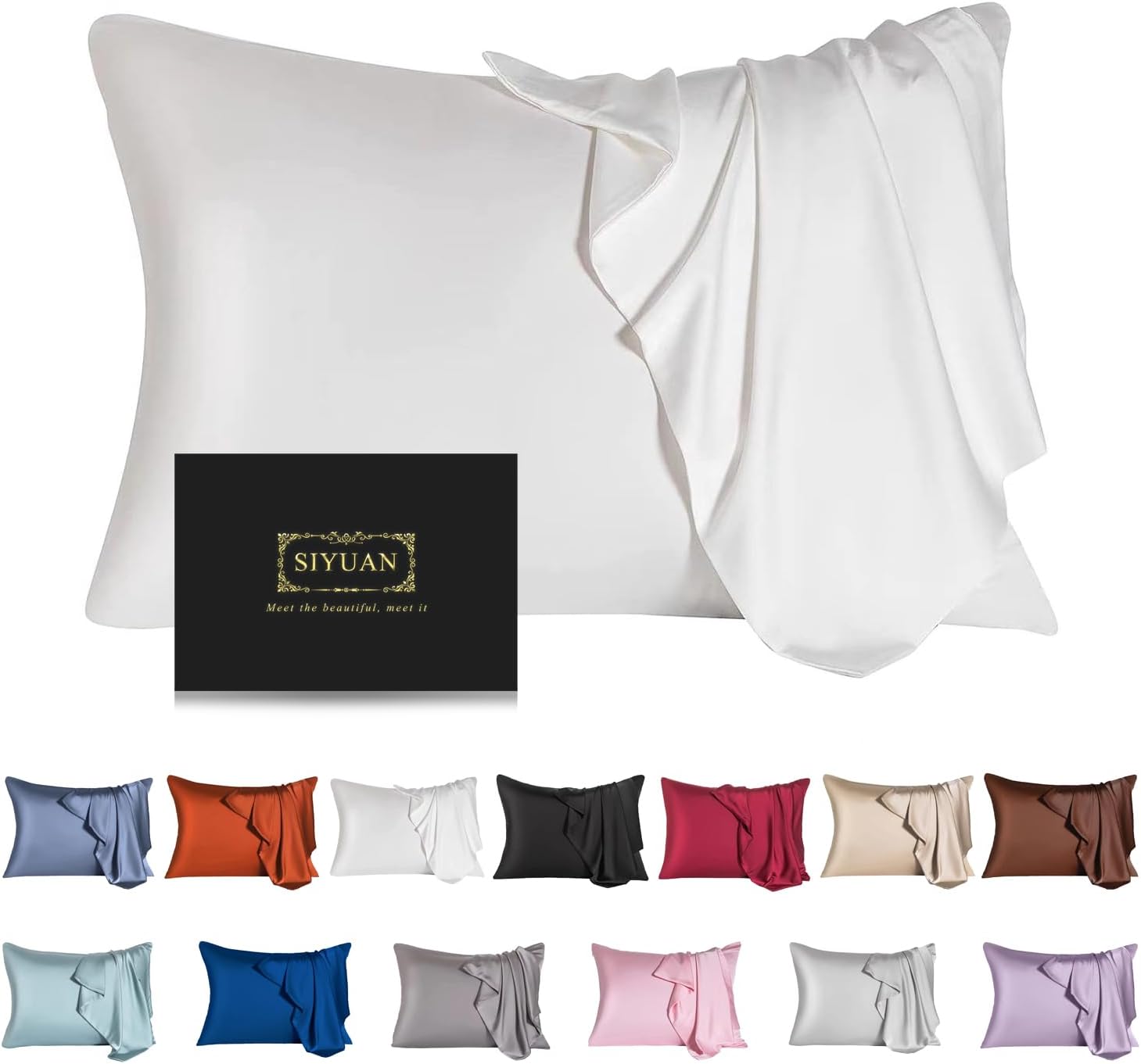 Mulberry Silk Pillowcase for Hair and Skin, Standard Size Cooling Silk Pillow Case with Hidden Zipper, Allergen Proof Dual Sides Soft Breathable Smooth Silk Pillow Cover for Women, White