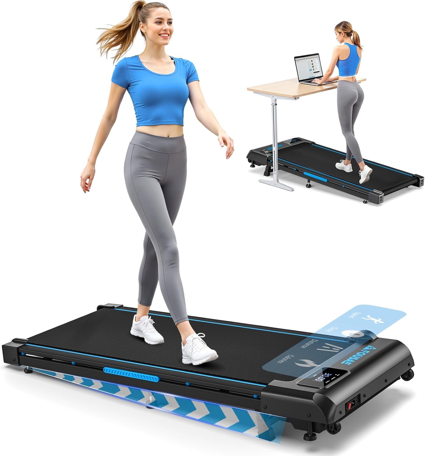 FOUSAE Walking Pad Treadmill, 6.2MPH Under Desk Walking Pad with 10% Incline, Treadmills for Home with Double Frame, 2.75HP Brushless Drive, 12 HIIT Programs, Remote Control, 350LBS Capacity