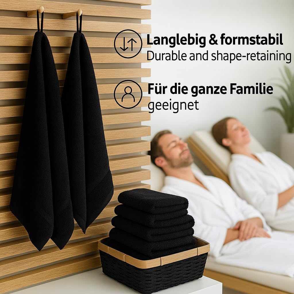 Betz 4 Toallas de Lavabo Premium tamaño 50x100 cm 100% algodón coloresa Negro