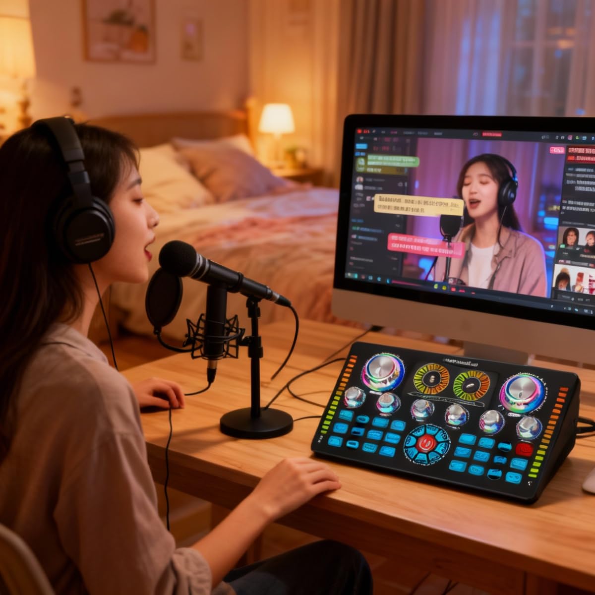 Alide Scheda audio Q7 Live, alimentazione Phantom a 48 V, riduzione del rumore di terza marcia per streaming live, podcast, voice over, canto, PC, smartphone
