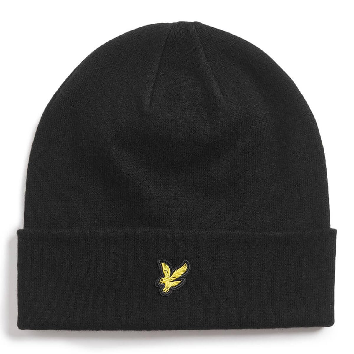 Lyle & Scott Black Merino Beanie Hat Jet - One Size