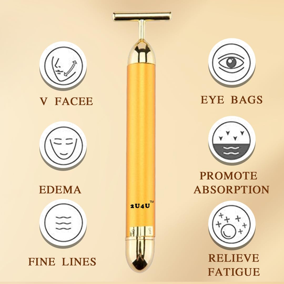 2u4u Golden Glow Pro Massager – Electric Vibration Face Massager | Waterproof T-Shaped Anti-Wrinkle and eye pufing care tool, Neck, and Body | Smooths Fine Lines & Boosts Radiance 2u4u Golden Glow Pro Massager – Electric Vibration Face Massager | Waterproof T-Shaped Anti-Wrinkle and eye pufing care tool, Neck, and Body | Smooths Fine Lines & Boosts Radiance