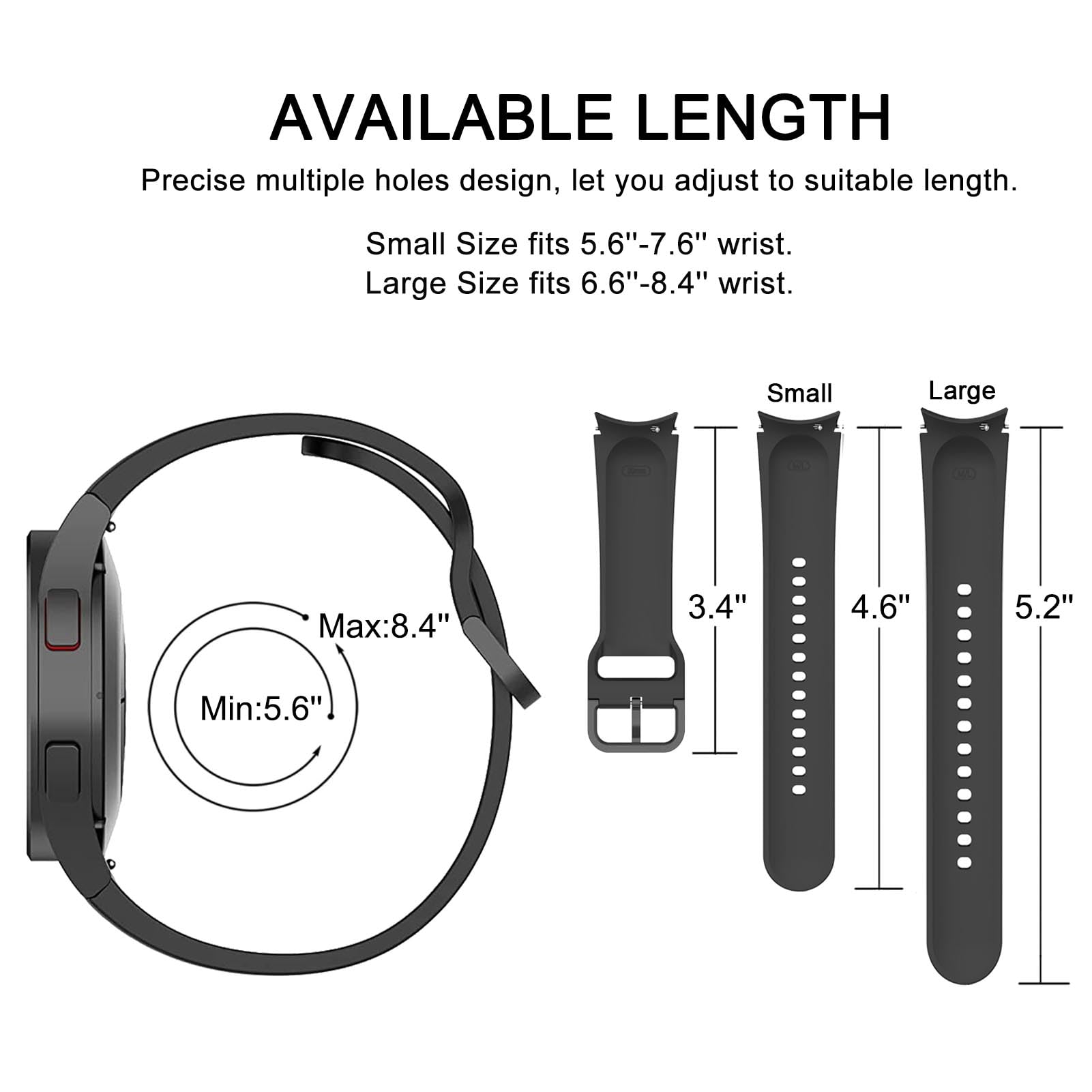 Lot de 5 bracelets compatibles avec Samsung Galaxy Watch 4 5 6 7 40 mm 44 mm, Galaxy Watch 4 6 Classic, Galaxy Watch 5 Pro, bracelet de montre de sport réglable en silicone de 20 mm sans espace