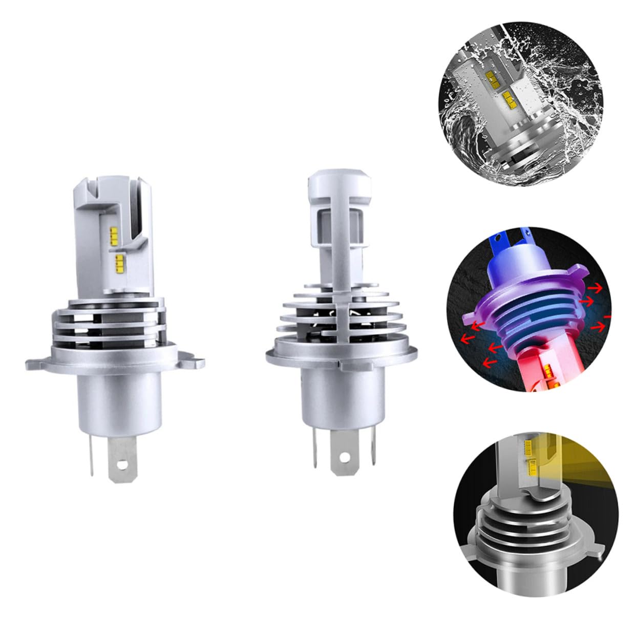 Lampadine LED per Auto Alta Luminosità 2 Pezzi Basso Consumo H4 9003 55w 5000lm 6500k in Lega di Alluminio Sinistro e Destro per Fari Anteriori
