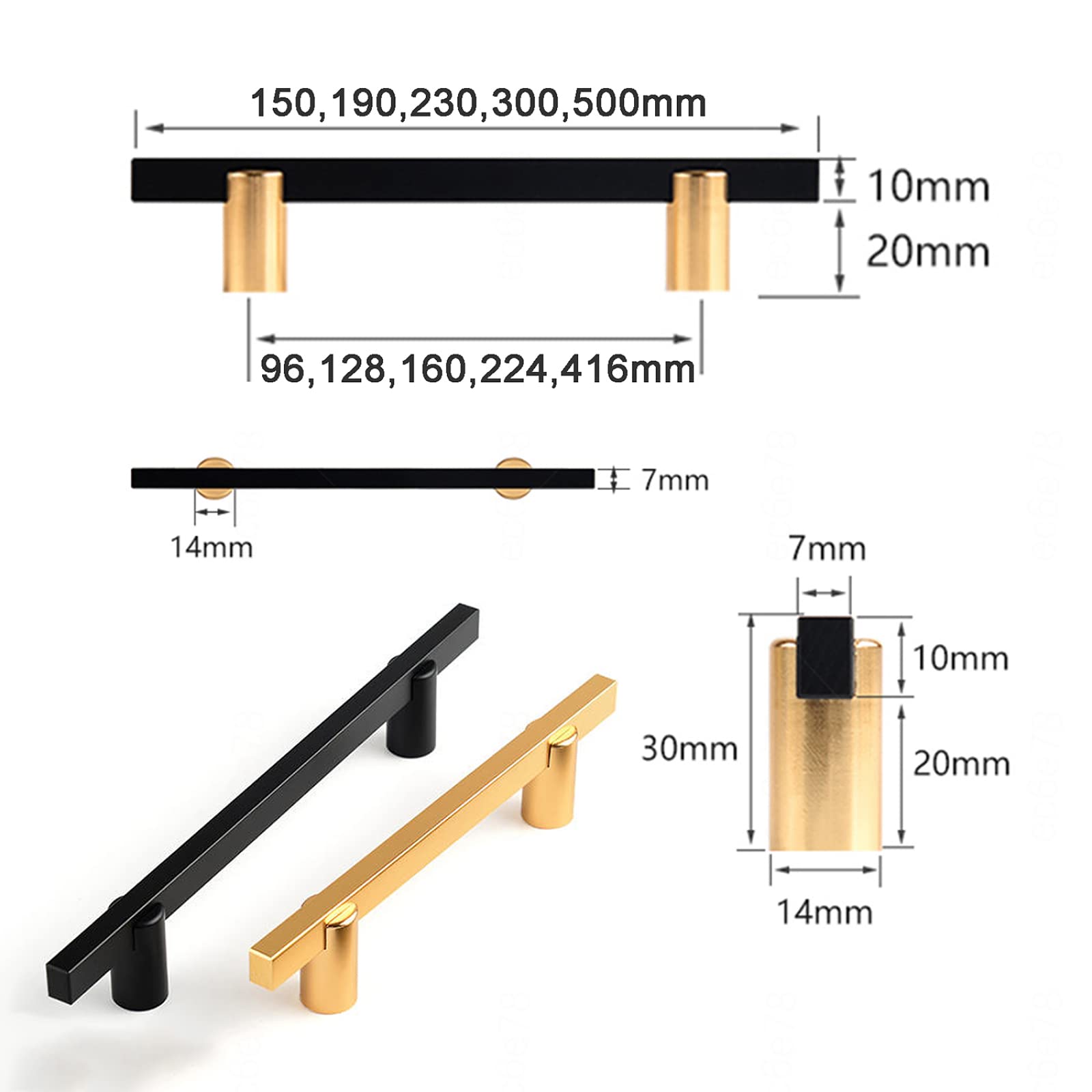 2 Pezzi Cassetto Maniglie & Pomelli,Manopola dell'Armadio da Cucina,Pomolo Solidi in Lega di Zinco,Golden Door Manopola,per Mobili Armadio,con Viti,Holedistance416mm