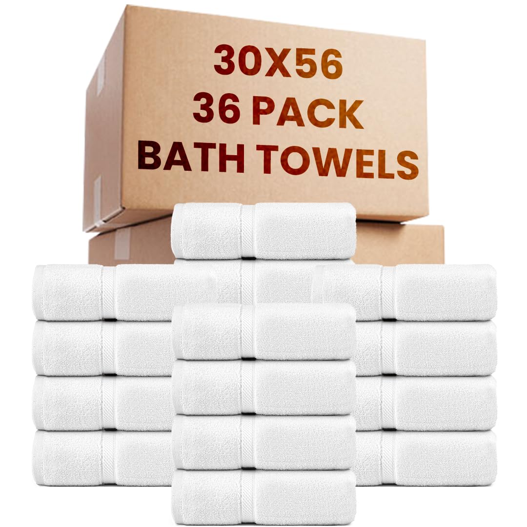 Belem Luxury Bulk Towels for Hotels - Pack of 36 (30x56) -100% Cotton - White Large Bath Towels Bulk - Save $149 in Bulk Bath Towels -Soft & Plush - Highly Absorbent, Quick Dry - Wholesale Towels Pack