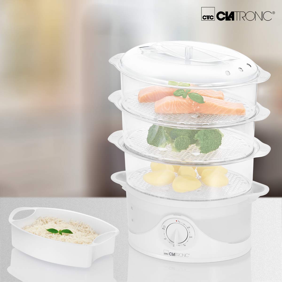 Clatronic DG 3665 Dampfgarer 1,5 Liter 60 Minuten-Timer Weiß