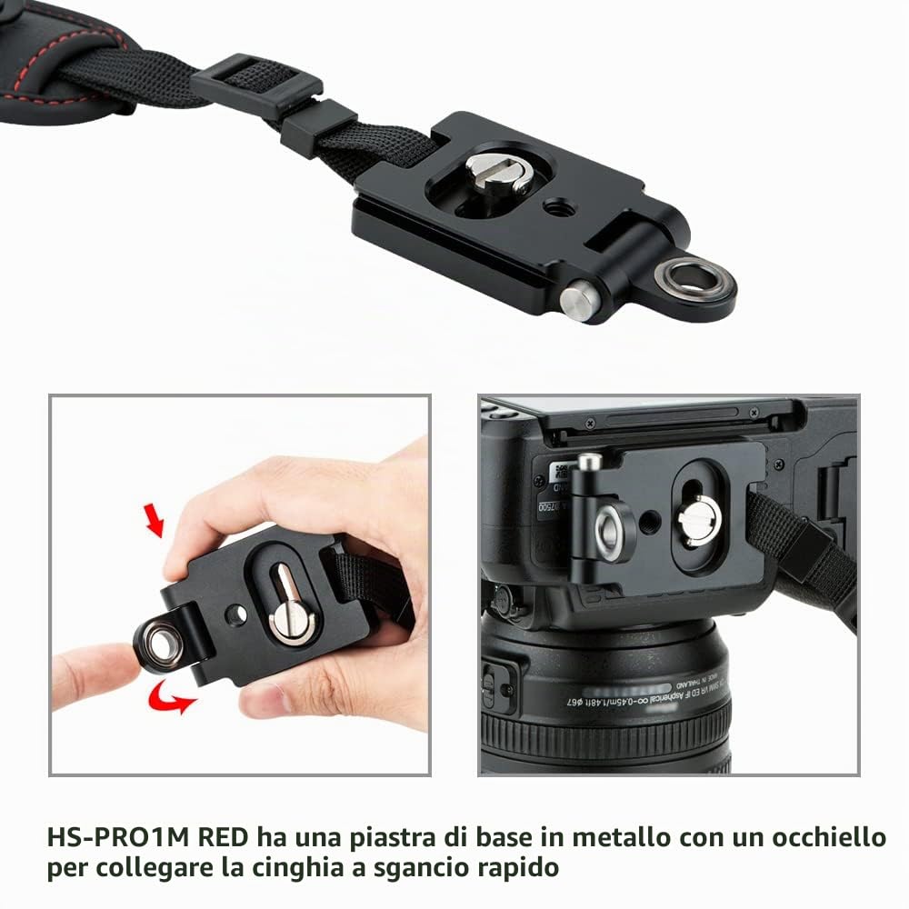 JJC Cinghia da Polso per Fotocamera DSLR con Piastra Tipo Arca per Canon EOS 6D 5D 7D 2000D 90D 80D Powershot SX70 Rebel T8i T7i Nik. D750 D780 D850 D7500 D7200 D5600 Coolpix P1000 (ROSSO)