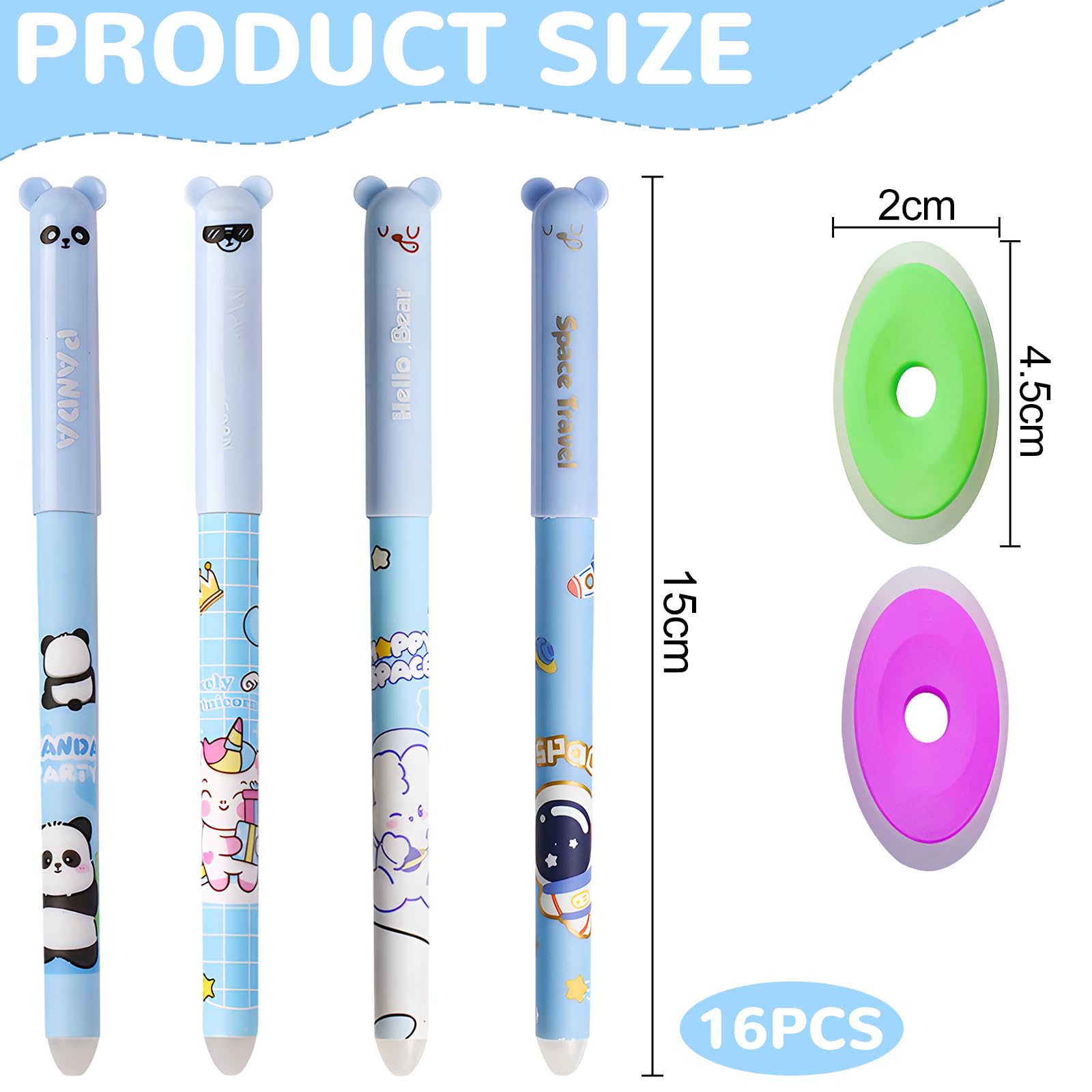 Penne Cancellabili Kawaii a Forma di Cartone Animato, Penna Gel Cancellabile con Gomma, Materiale Scolastico, 4 Stili