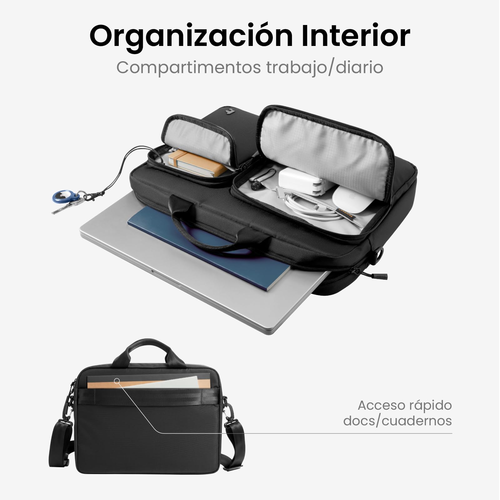 tomtoc Funda Portatil Slim para 15 15,6 16 Pulgadas Portátiles, Maletín Portátil Impermeable para MacBook Pro/Air M4 M3, Funda Profesional para Ordenador 15.6 Pulgadas Con Bandolera para Documentos