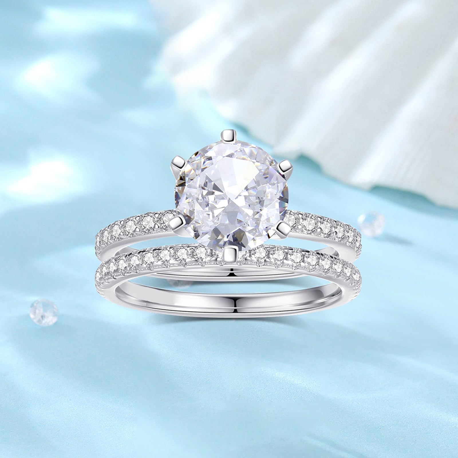 Set di anelli di promessa in oro bianco 18 carati personalizzato, classico anello impilabile in moissanite da 2 carati, da donna
