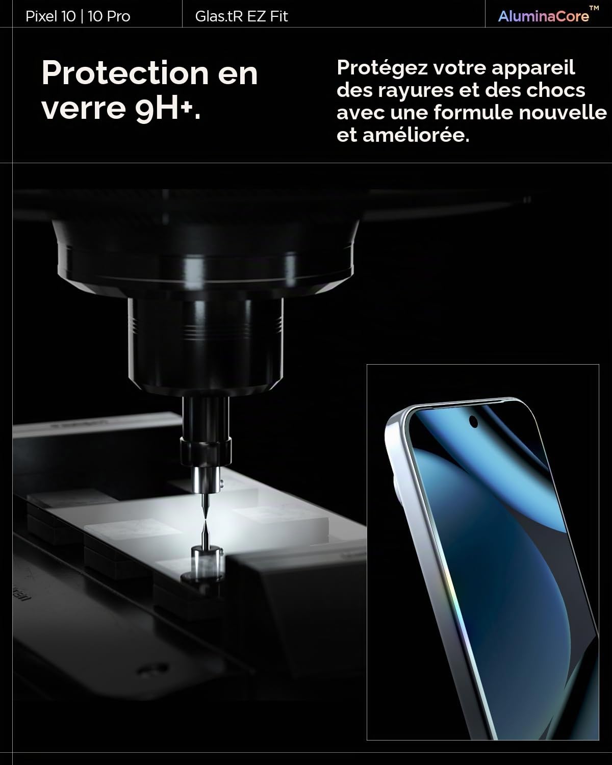 Spigen Glas.tR EZ Fit Verre Trempé pour Google Pixel 10, 10 Pro, Pixel 9, Pixel 9 Pro, 2 Pièces, Kit d'installation inclus, Dureté 9H, Résistant aux Rayures
